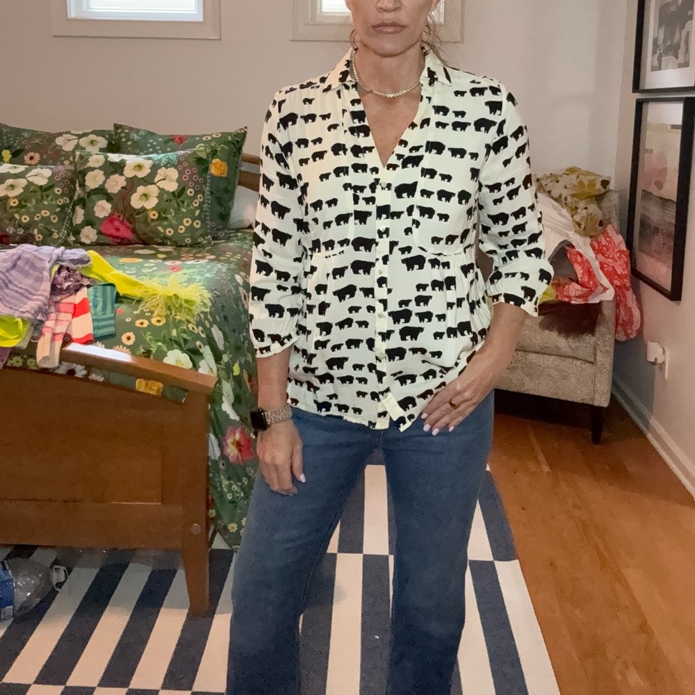 Maeve Black and White Animal Print Blouse